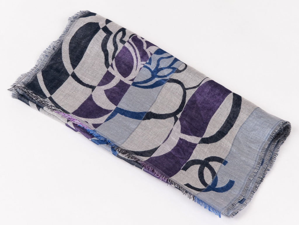 Chanel Floral stripe cashmere silk scarf