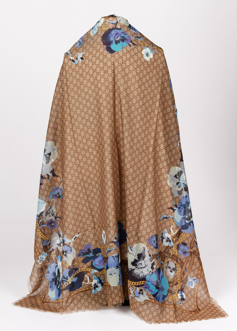 Gucci new monogram blue flower shawl
