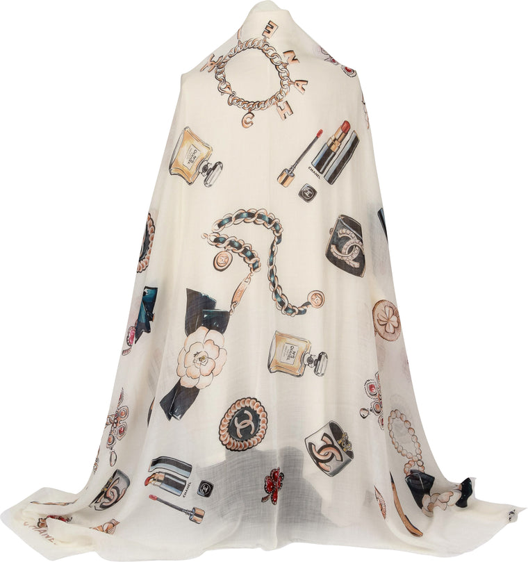 Chanel White Cashmere Gripoix XL Shawl