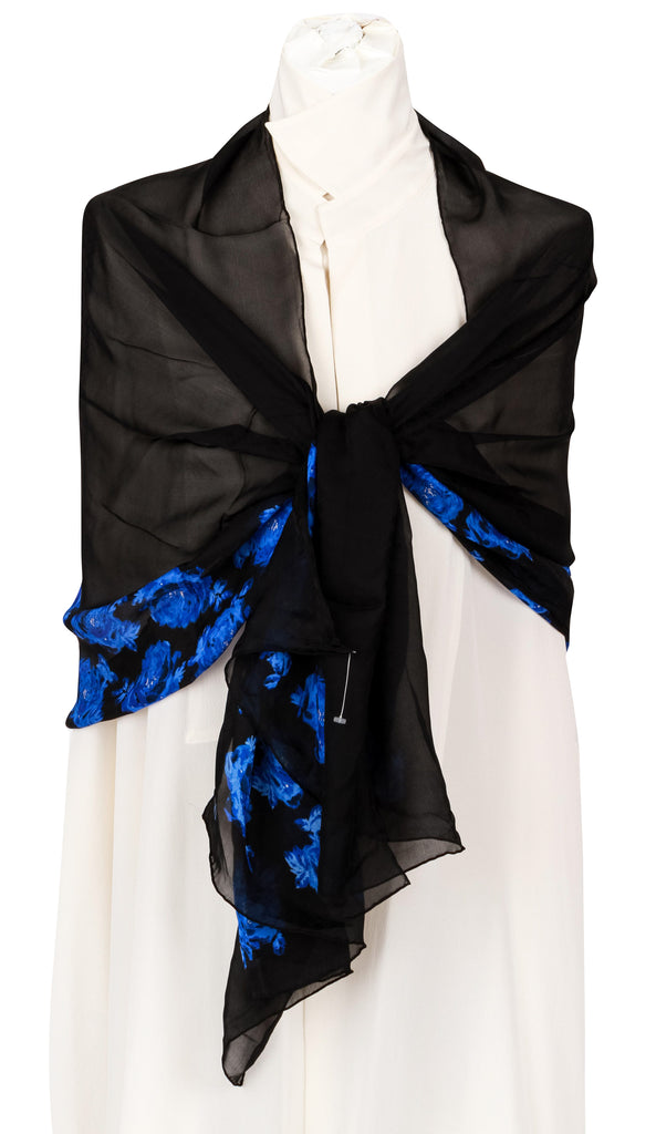 Dior new black quilted stole silk flower