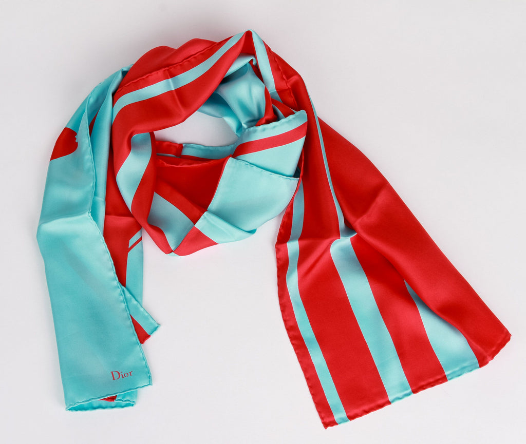 Dior brand new silk stole red & celeste