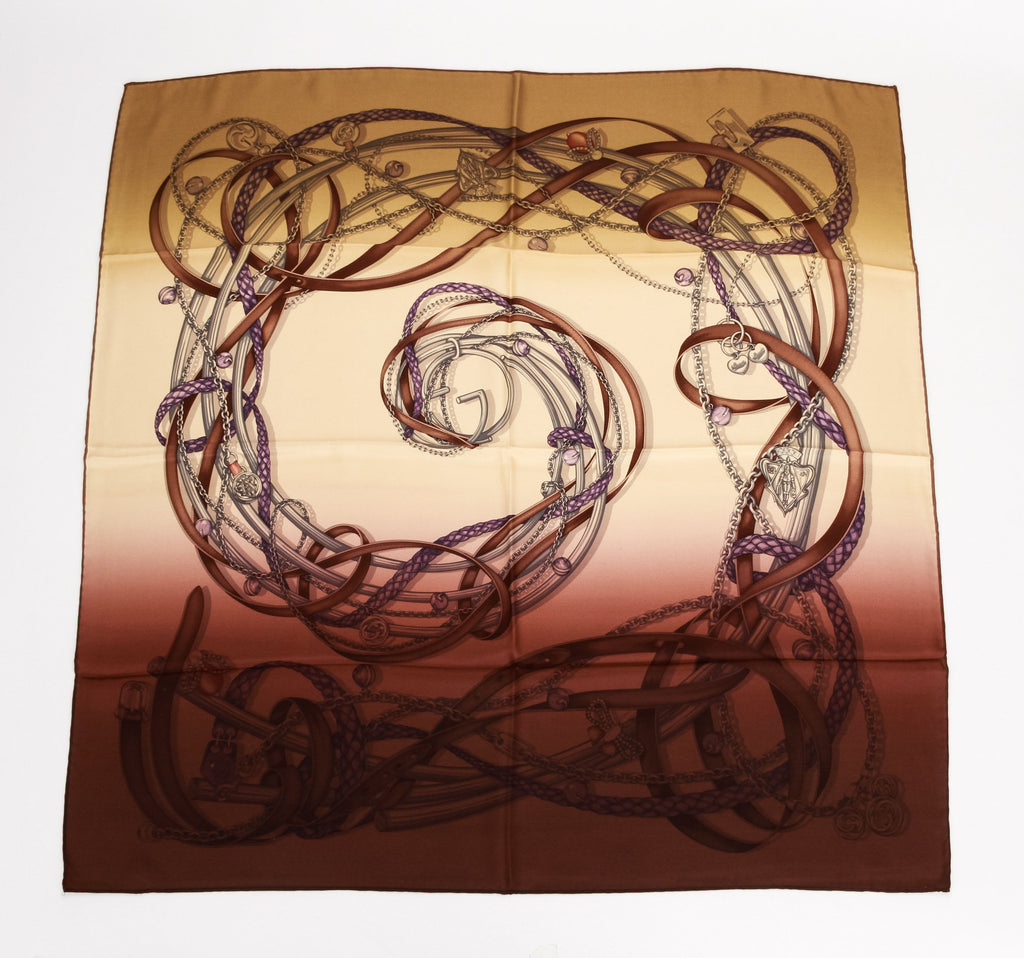 Gucci brand new golden brown silk scarf