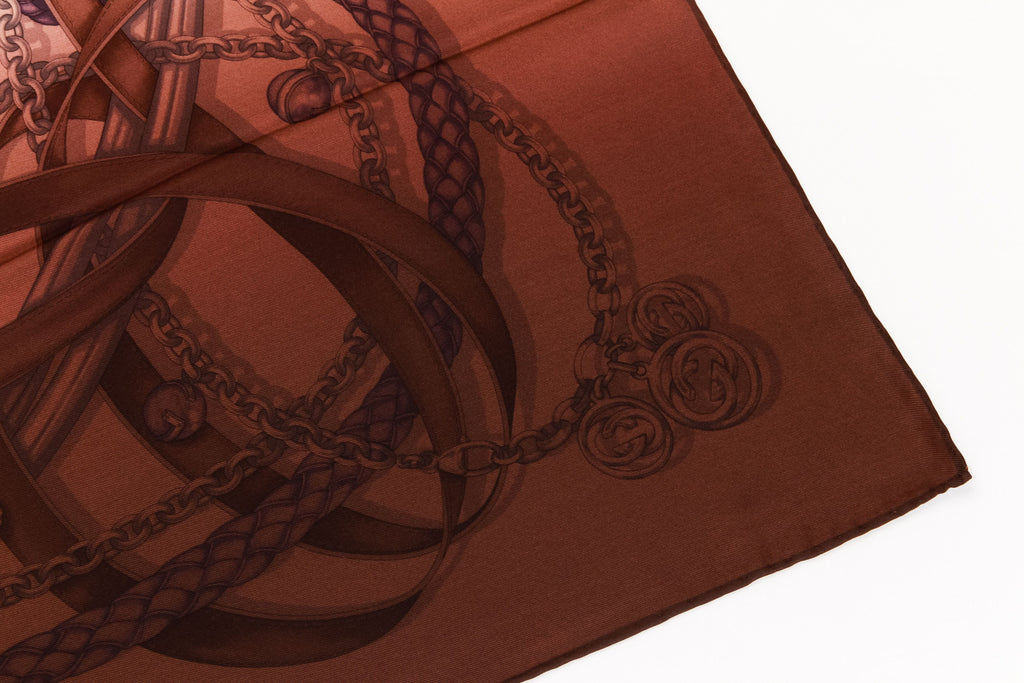 Gucci brand new golden brown silk scarf