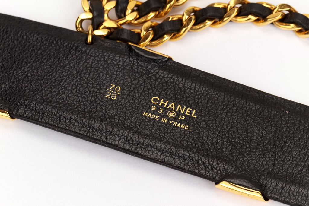 Chanel black leather belt spring 1993