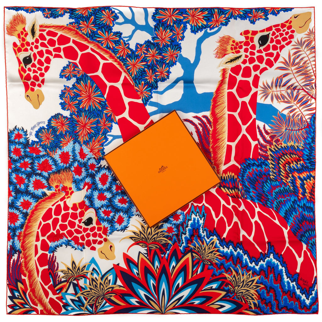 Hermès NIB Three Graces Red Blue Scarf