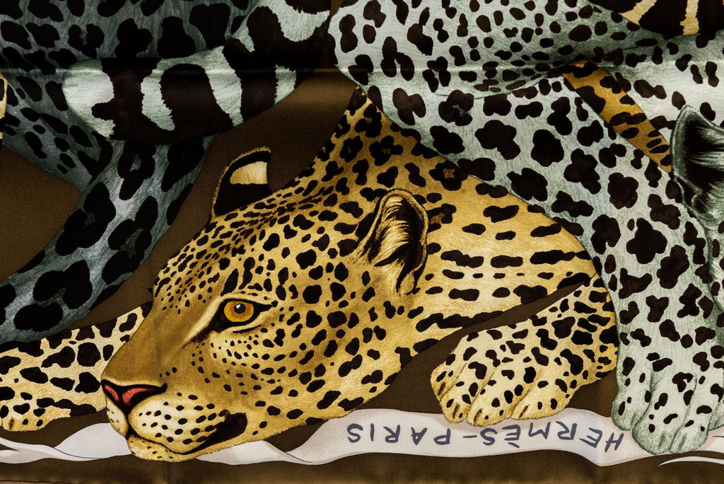 Hermès Lazy Leopardess Silk Scarf Bronze