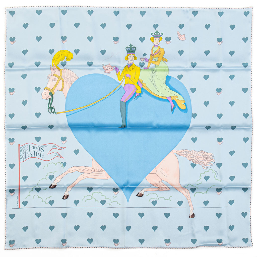 Hermès New Tea Time Celeste Silk Scarf