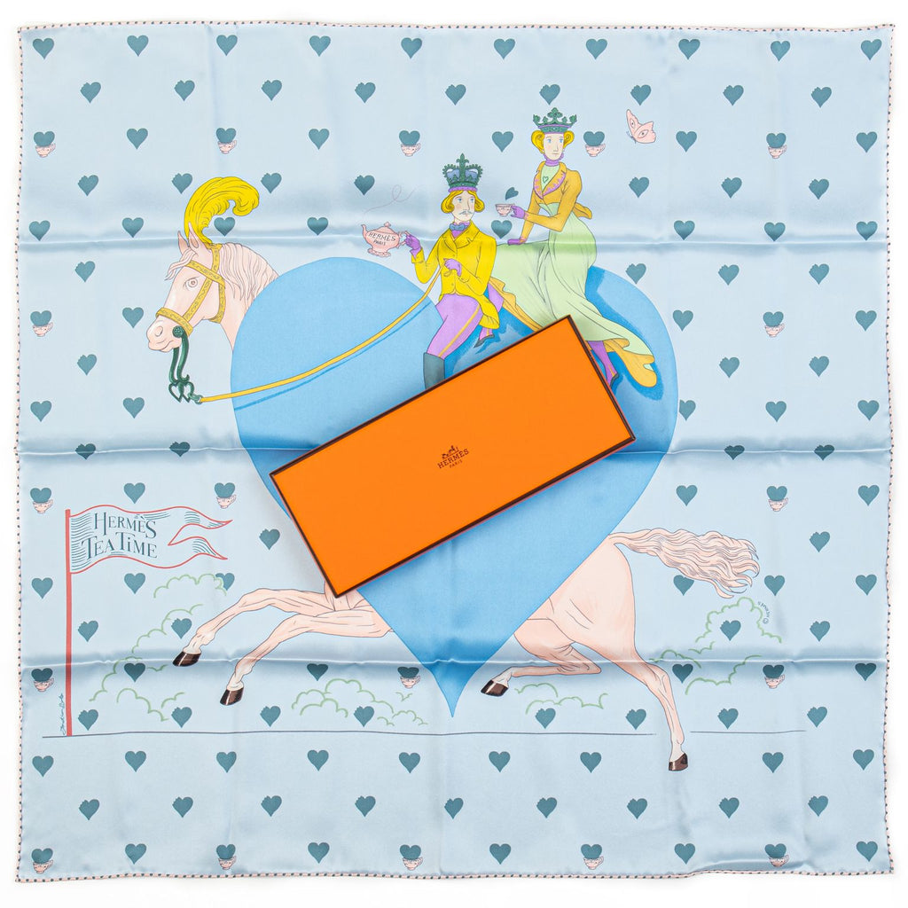 Hermès New Tea Time Celeste Silk Scarf