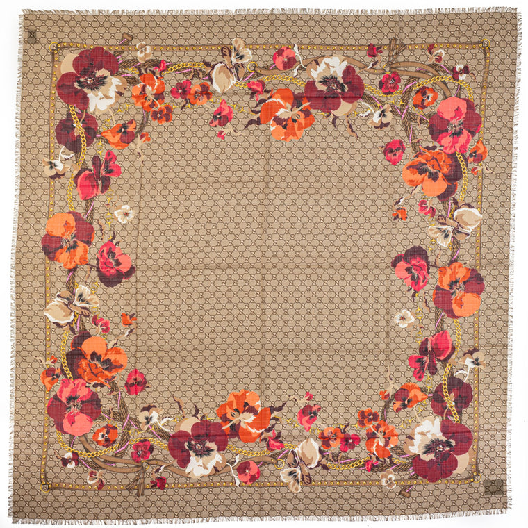 Gucci New Monogram Red Flower Shawl