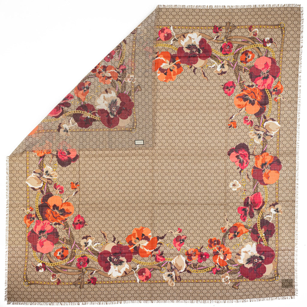 Gucci New Monogram Red Flower Shawl