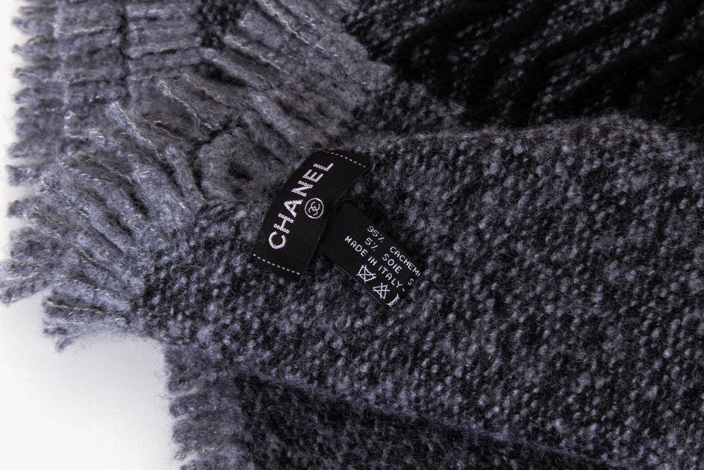 Chanel New Gray Black Cashmere Blanket