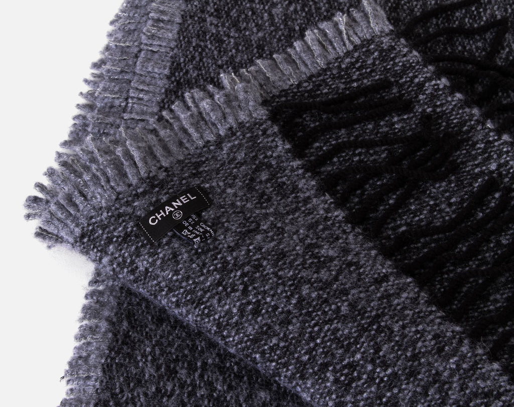 Chanel New Gray Black Cashmere Blanket