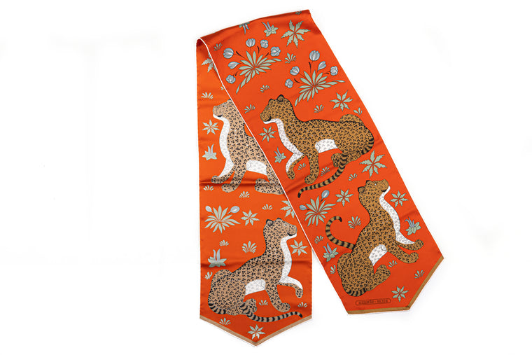 Hermès NIB Orange Guepards Silk Stole
