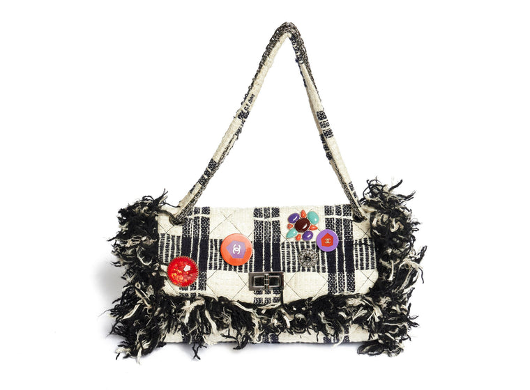 Chanel Fringe Bag Black White