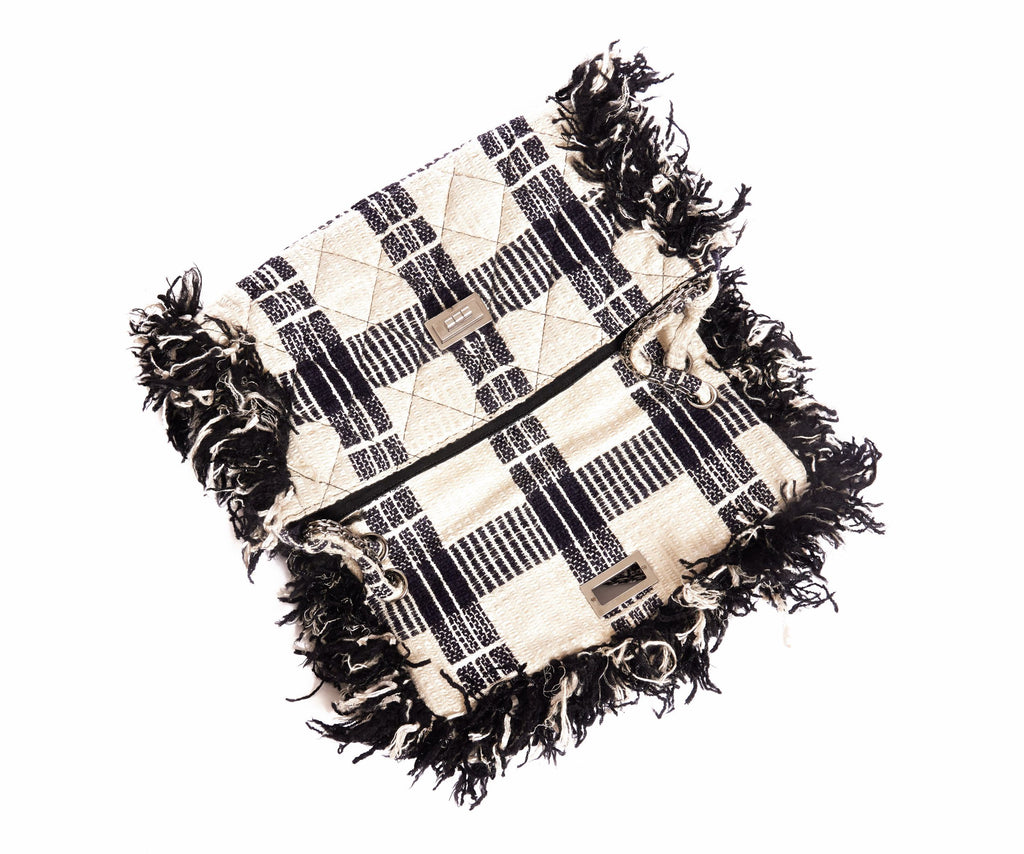 Chanel Fringe Bag Black White