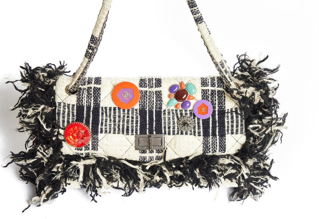 Chanel Fringe Bag Black White