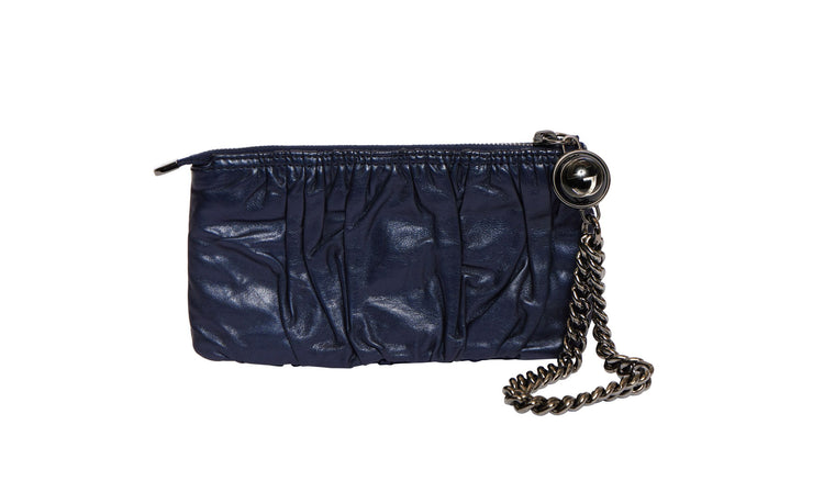 Gucci Preloved Blue Leather Wristlet