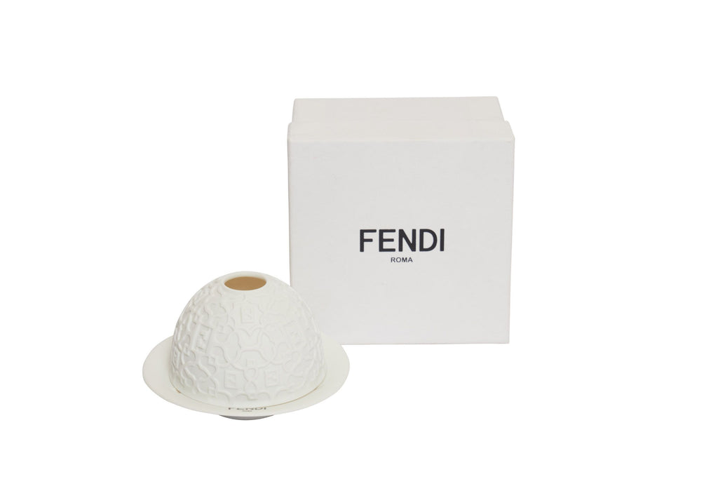 FENDI White Ceramic Candle Holder