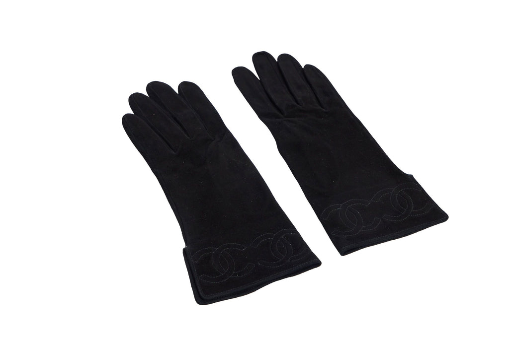 Chanel Black Suede Gloves