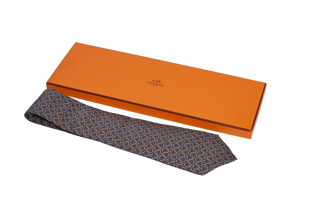 Hermes Blue Silk Tie Horse Pattern