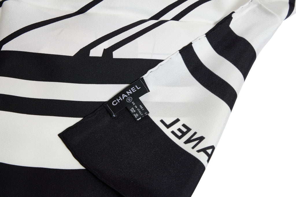 Chanel Black And Pink CC Logo Silk Shawl