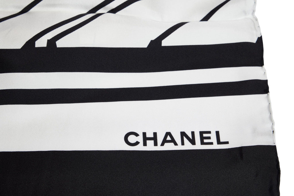 Chanel Black And Pink CC Logo Silk Shawl