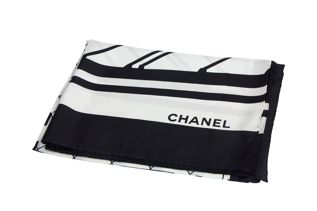 Chanel Black And White Silk Scarf