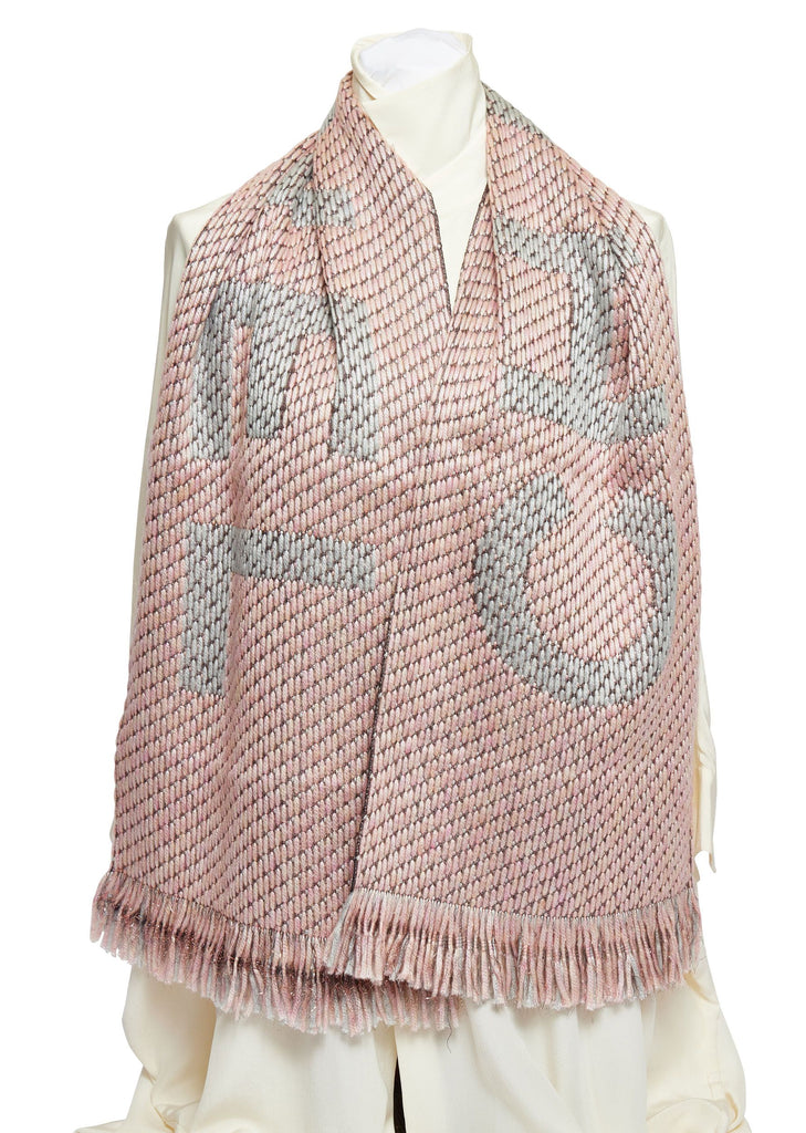 Chanel Pink Grey Metallic Wool Scarf