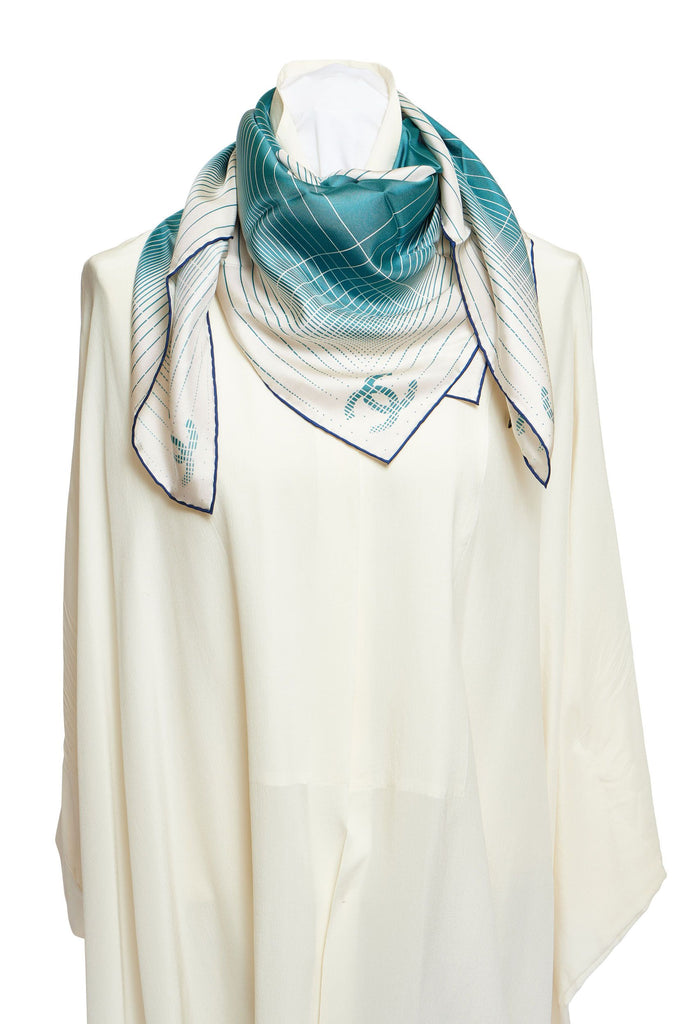 Chanel Green/White CC Logo Silk Shawl