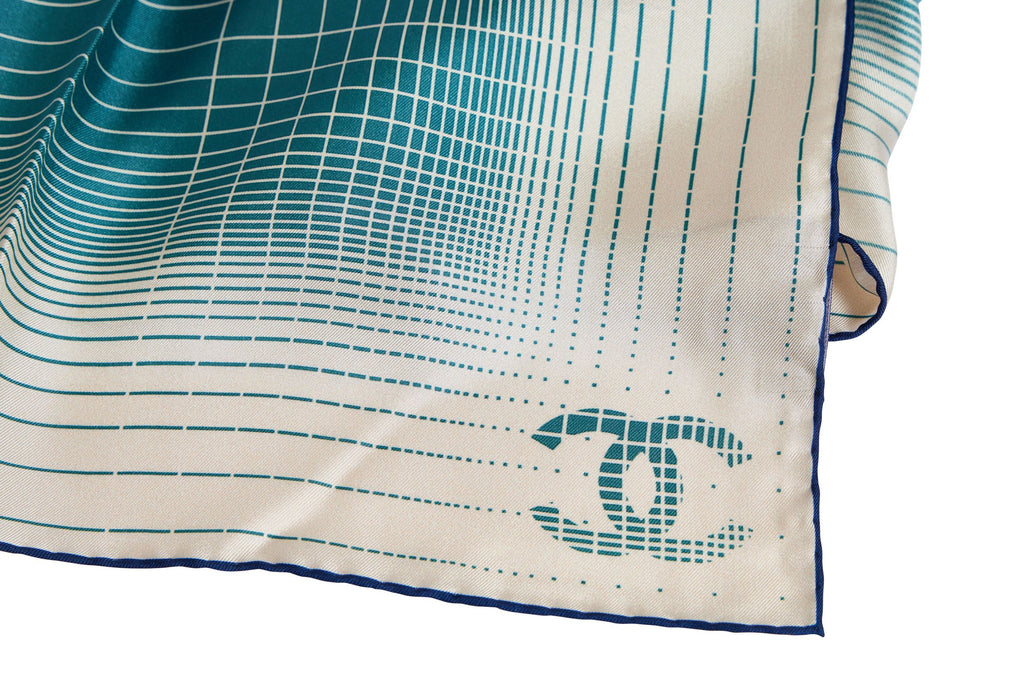 Chanel Green/White CC Logo Silk Shawl