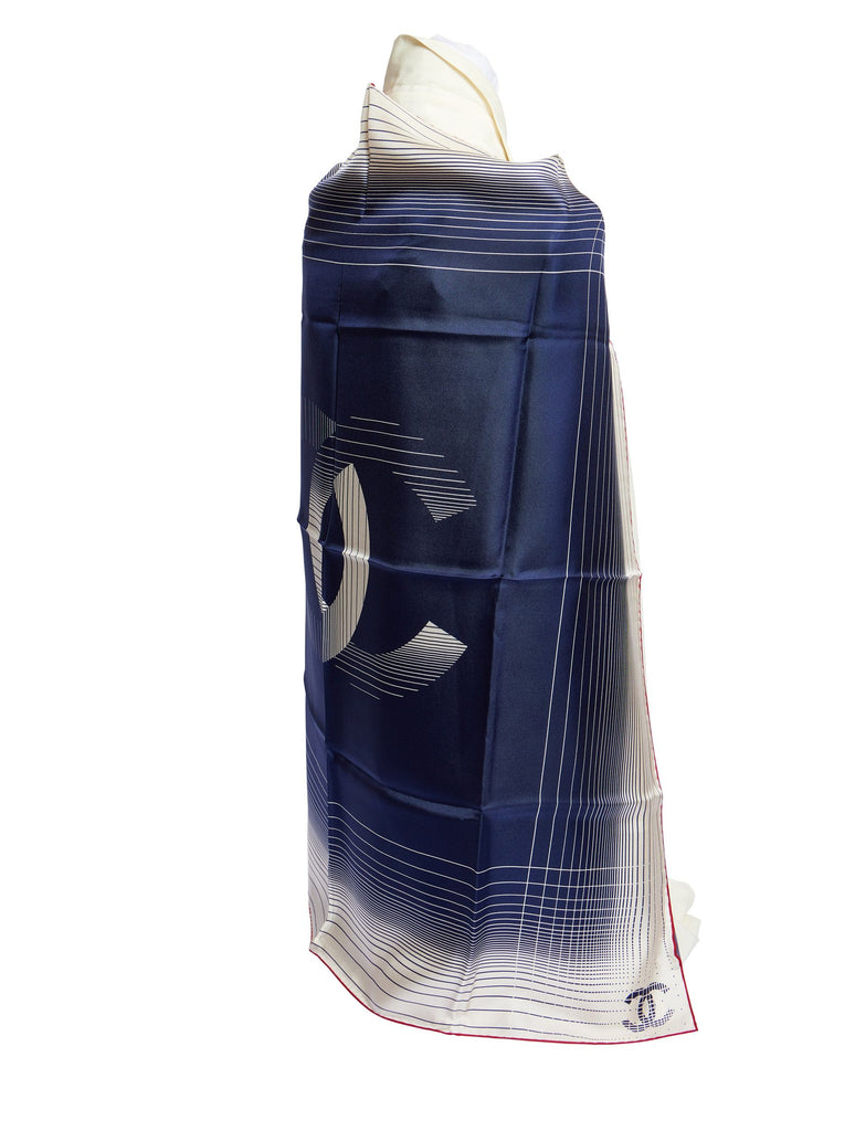 Chanel Blue Silk CC Logo Shawl