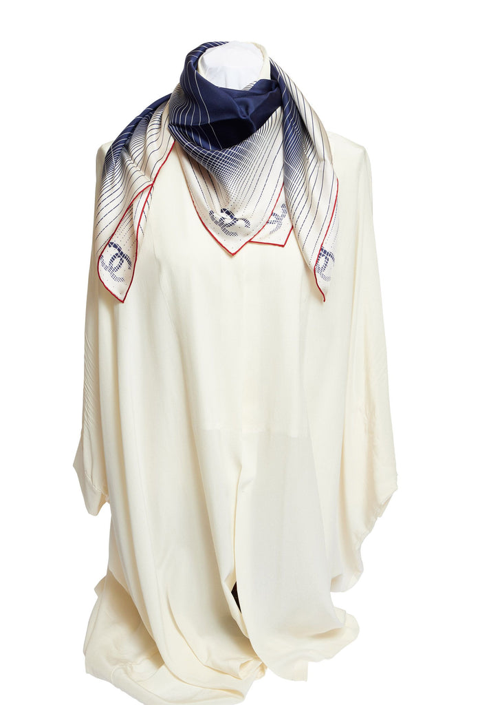 Chanel Blue Silk CC Logo Shawl