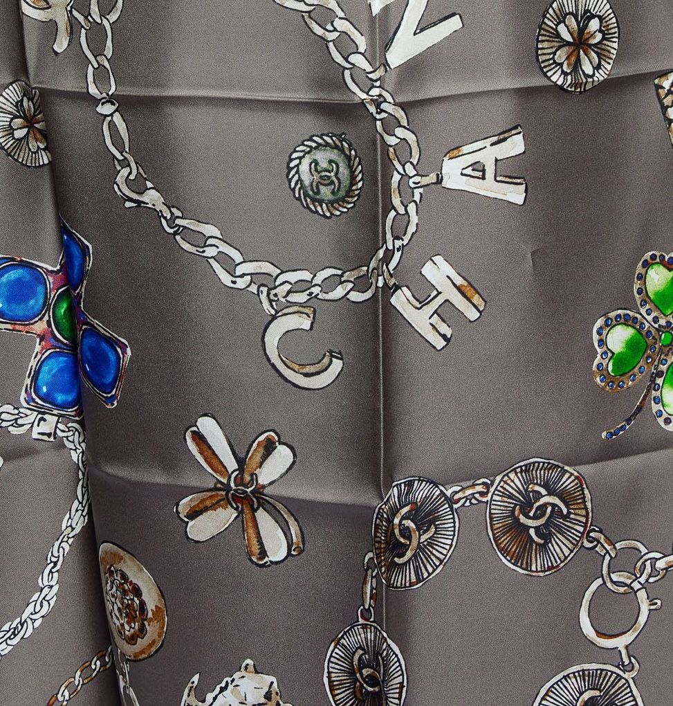 Chanel Grey Charms Silk Shawl