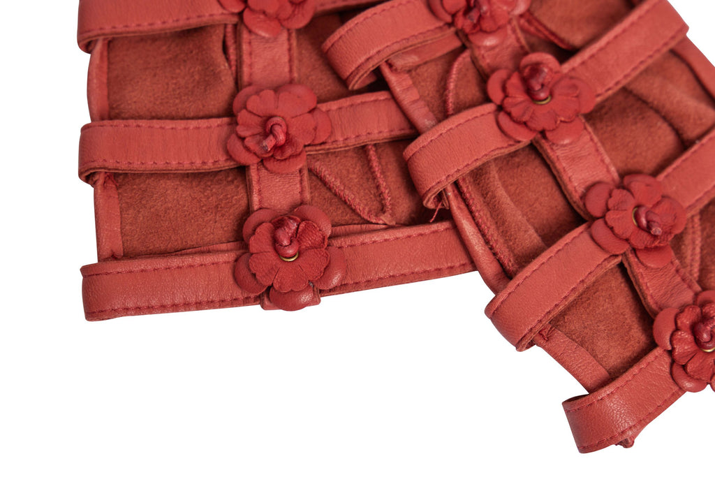 Chanel Rust Lamb Camellia Gloves