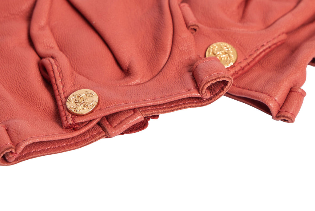 Chanel Rust Lamb Camellia Gloves