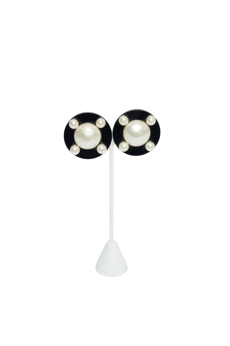 Chanel Black Enamel and Pearls Earrings