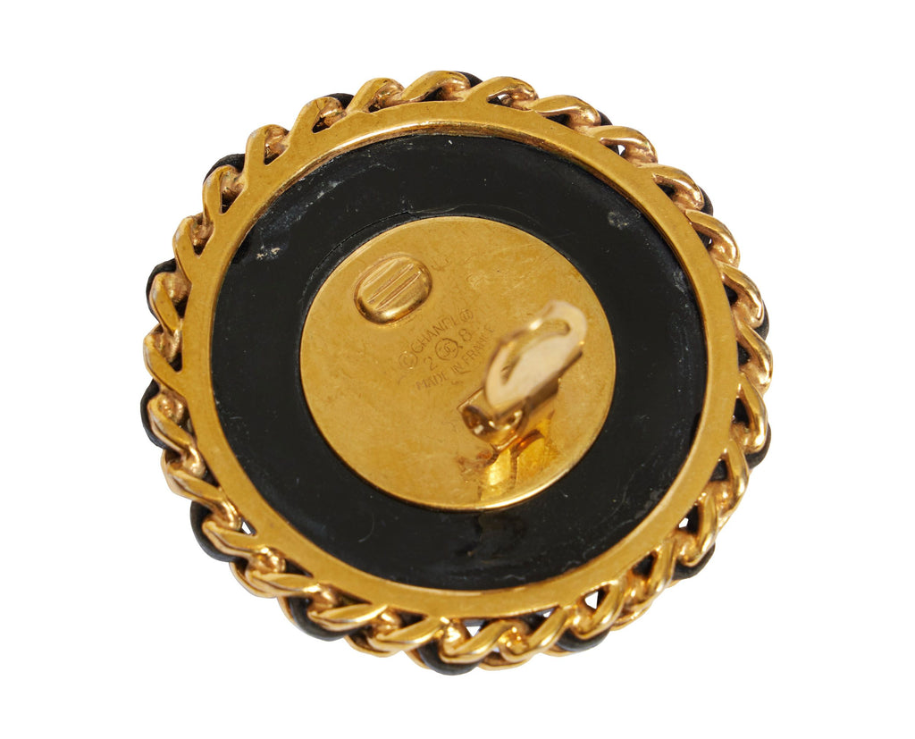 Chanel Black Enamel/White Glass Earrings