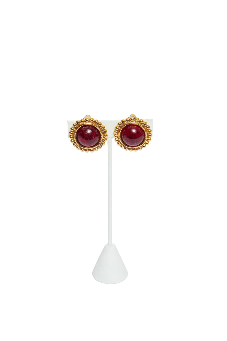 Chanel Gold Plated/Red Gripoix Earrings