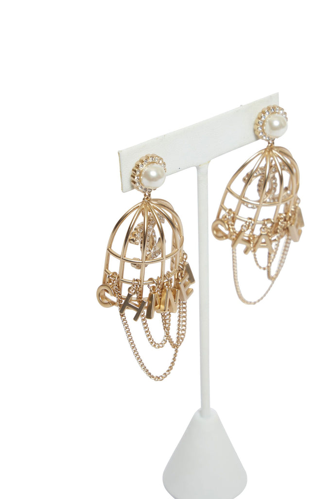 Chanel Gold Birdcage CC Charms Earrings