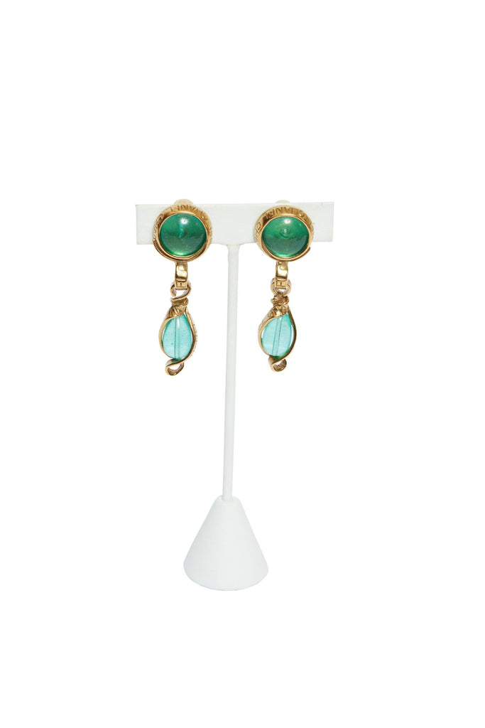 Chanel Gold Metal/Green Gripoix Earrings