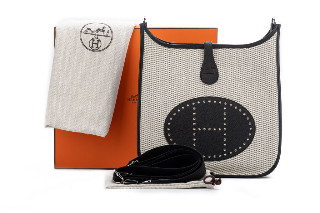 Hermès BNIB Black & Toile Evelyne PM