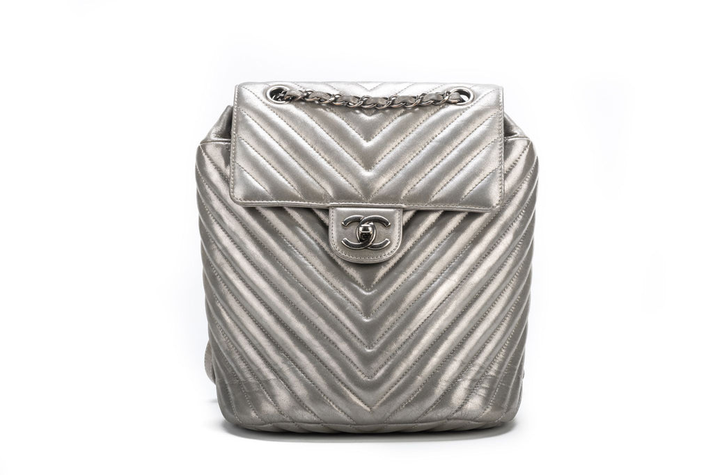 Chanel Silver Caviar Back Pack