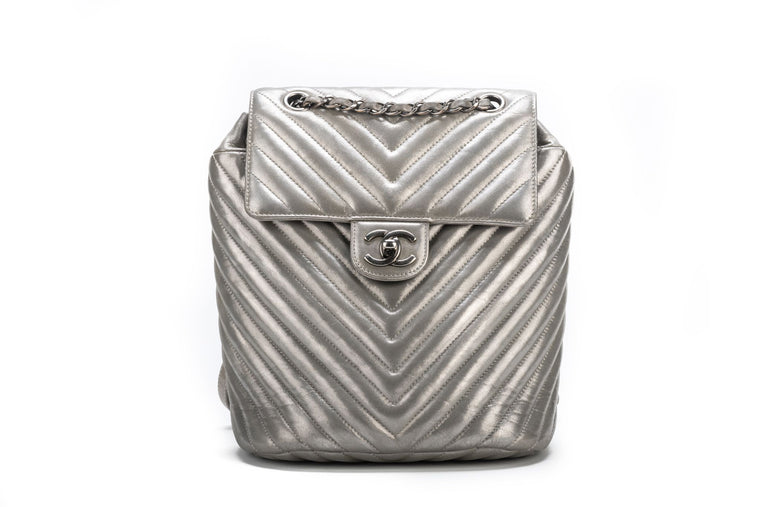 Chanel Silver Caviar Back Pack