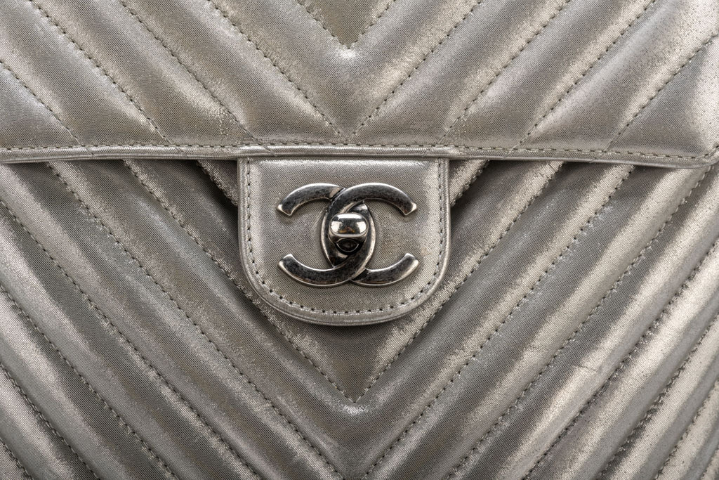 Chanel Silver Caviar Back Pack