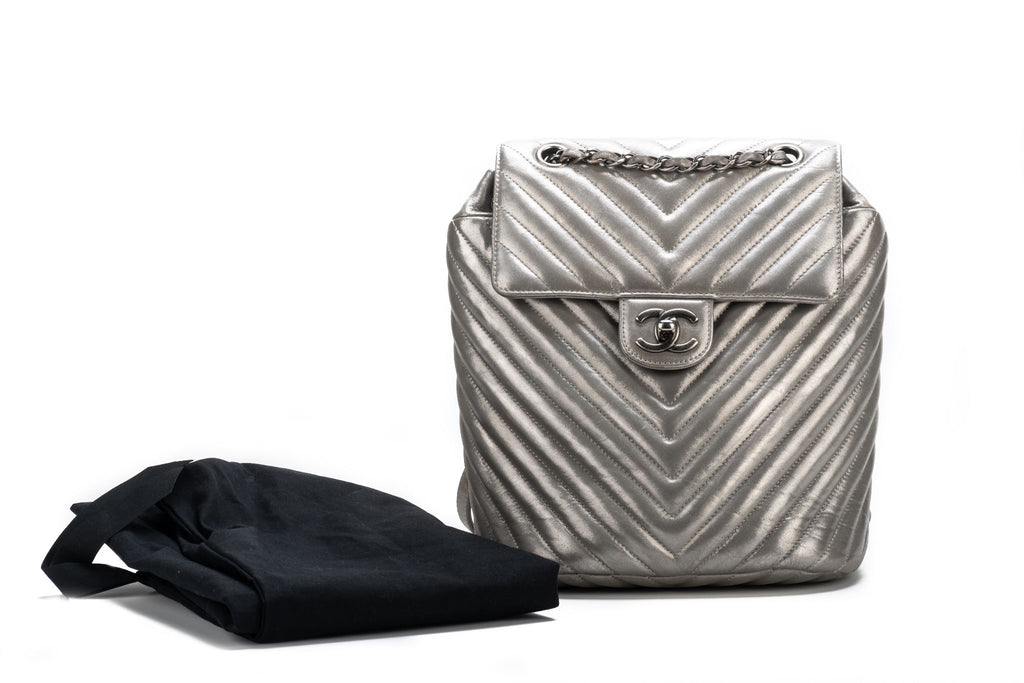 Chanel Silver Caviar Back Pack