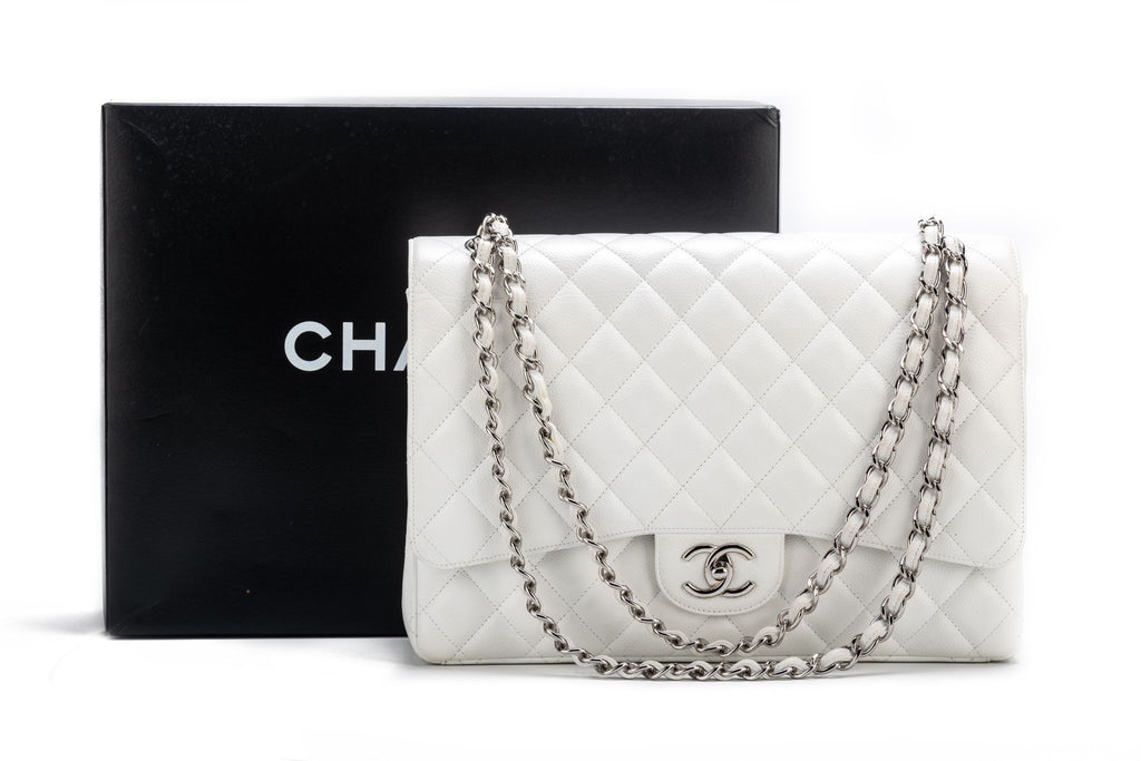 Chanel White Caviar Maxi Double Flap Bag