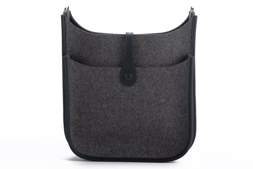 Hermes BNIB Grey/Black Felt Evelyne PM
