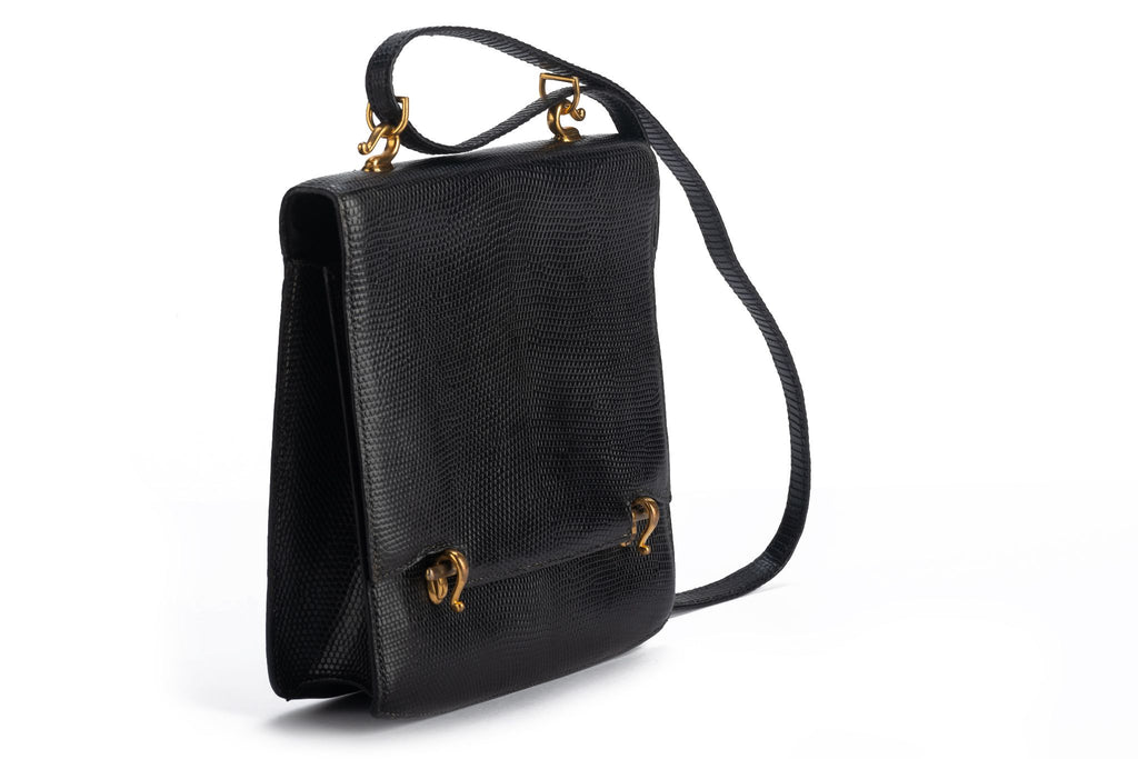 Hermes Black Lizard Vintage Shoulder Bag