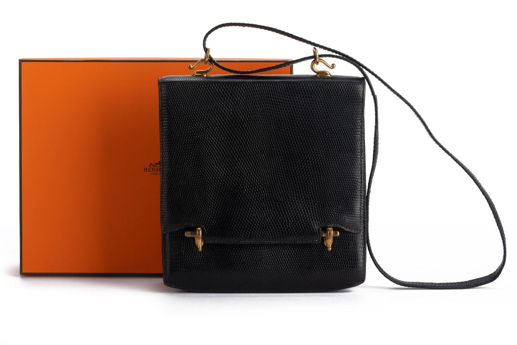 Hermes Black Lizard Vintage Shoulder Bag