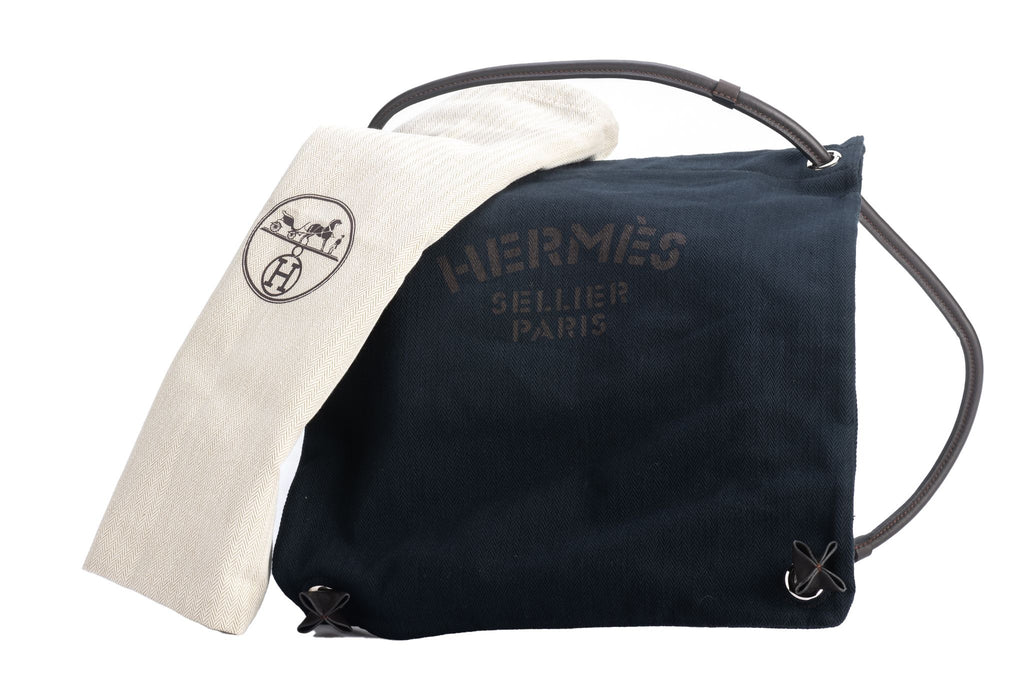 Hermes Black Toile Canvas Feedbag